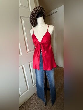 Victoria's Secret Red Satin Slip Chemise with Front Tie